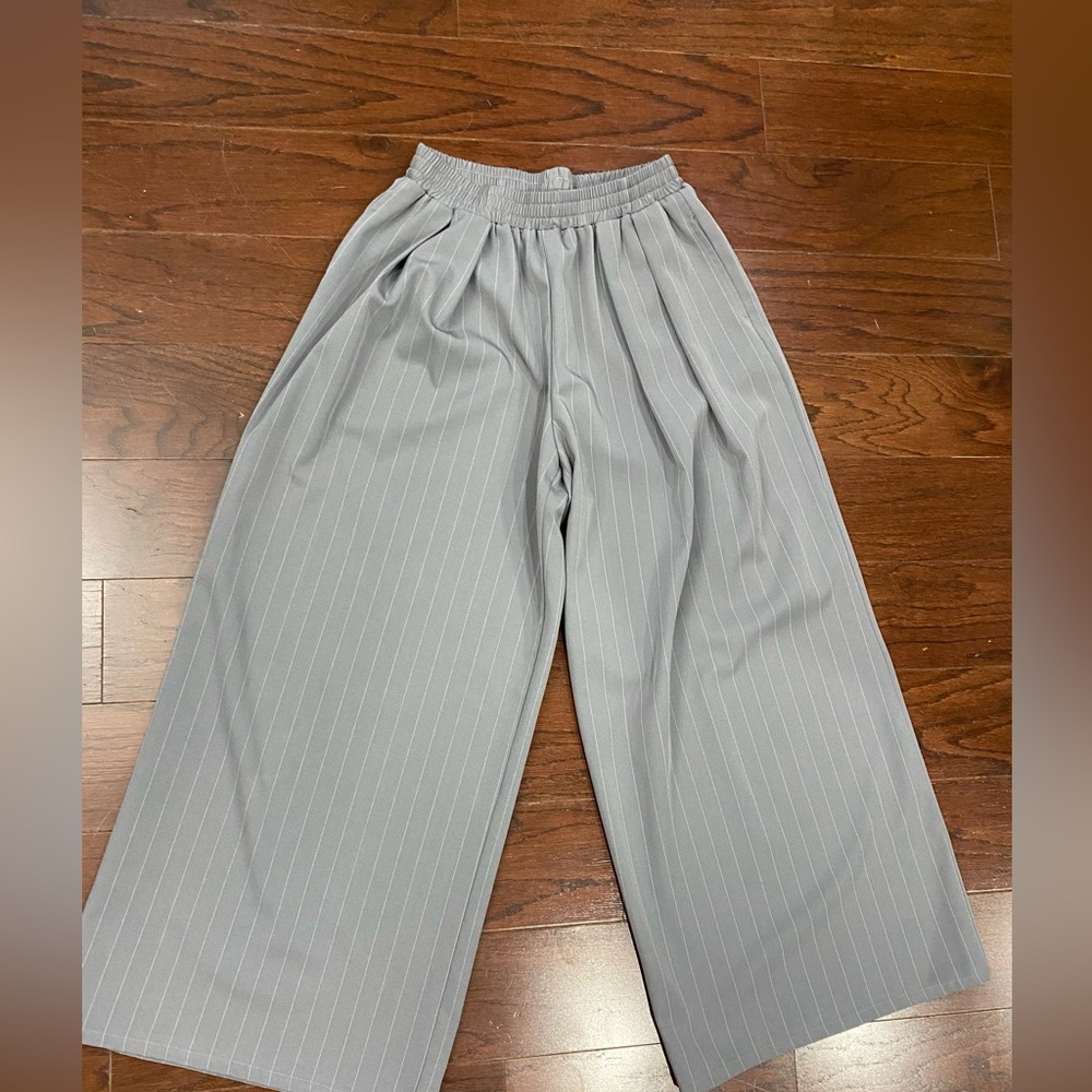 Cider Wide Leg Pinstripe Pants Womens M Gray Dress Workwear Office Lounge Wear